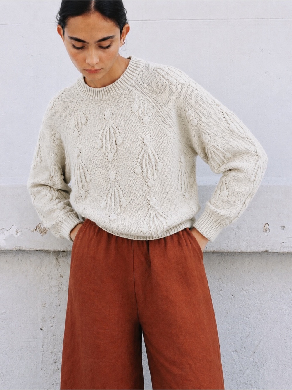 GAP Woman Cream Wool Blend Chunky Knit Crewneck Sweater SMALL Fisherman Coastal